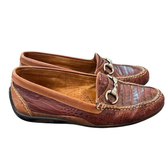 Martin Dingman Mens Driving Loafer US 8M 8 Brown Alligator Horsebit Leather Shoe - Picture 1 of 11